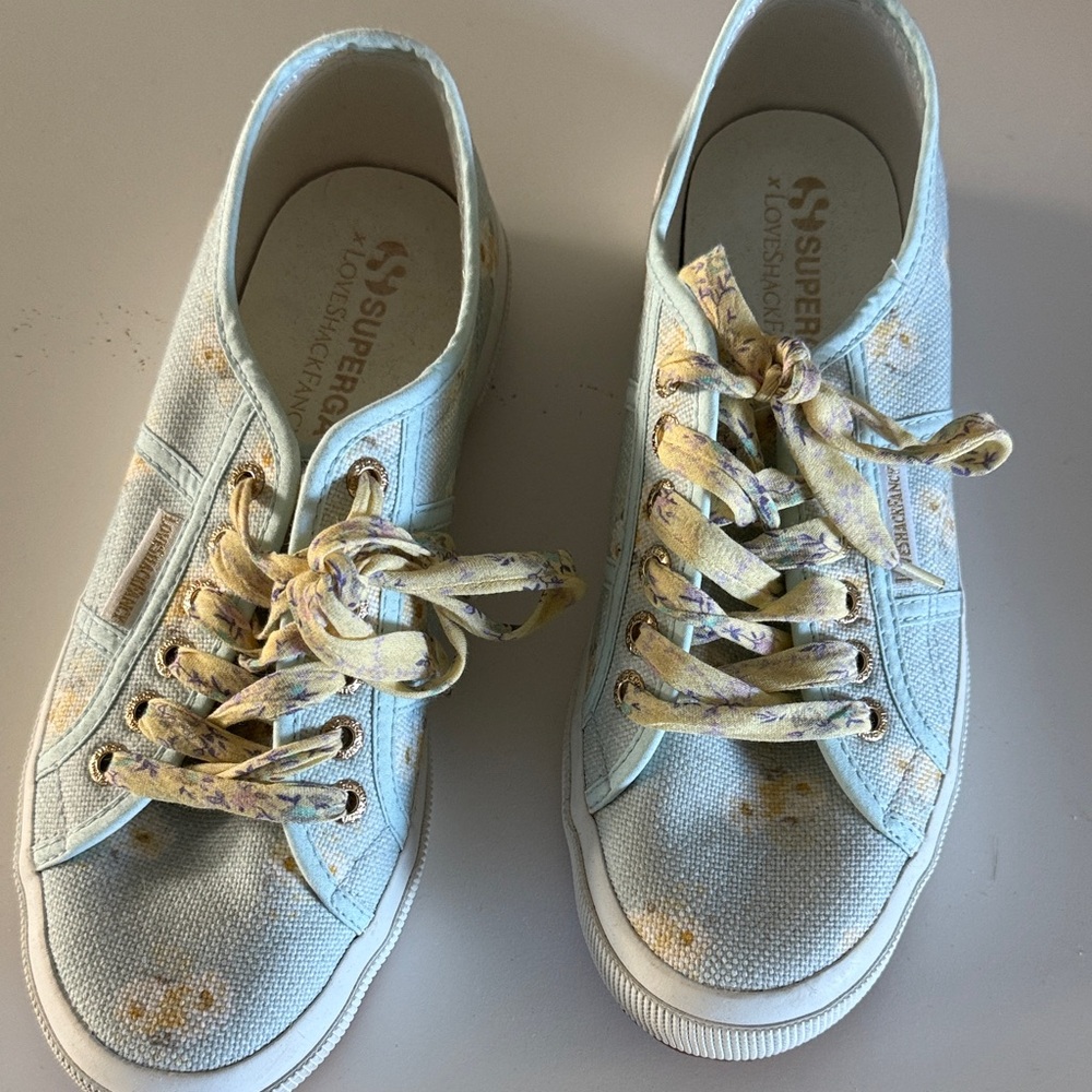 Superga Women's Sneakers - Light Blue with Yellow Floral